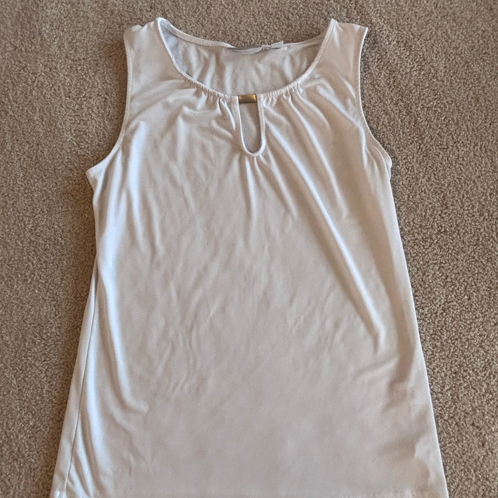 New York & Company White Sleeveless Keyhole Tank with Gold Accent